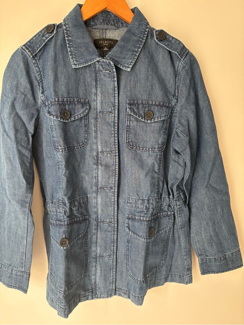Talbots Light Blue Denim Utility Jacket with Button Pockets